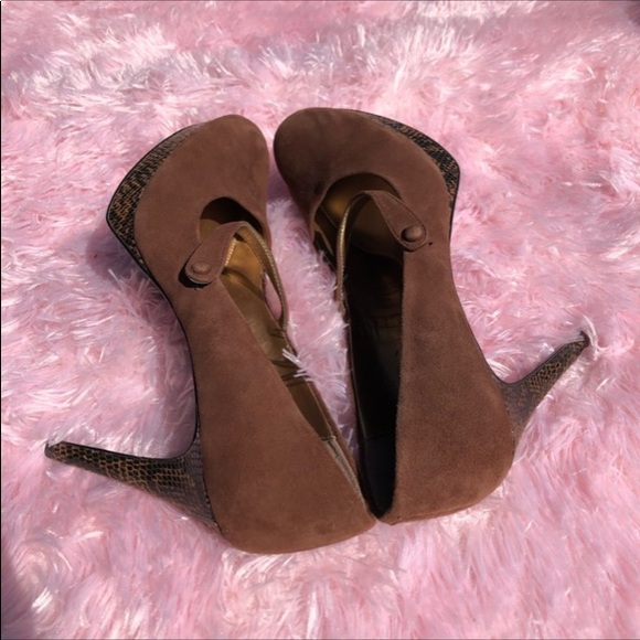 Microsuede/snakeskin print platform stilettos 11 - Picture 6 of 9